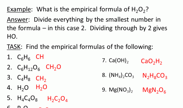 Empirical formula worksheet 1 answers